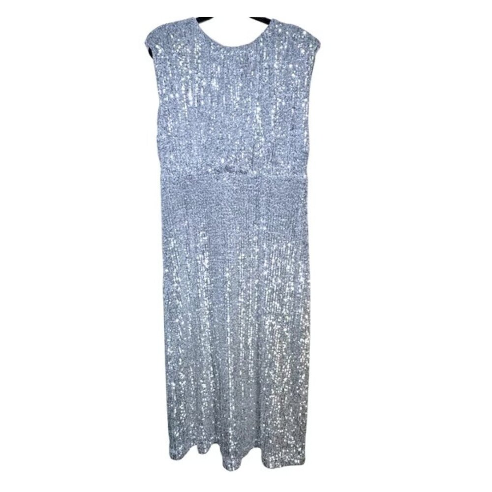 Ann Taylor Silver Sequin Midi Dress Shimmer Cocktail Party Size 14 NEW - Picture 7 of 12